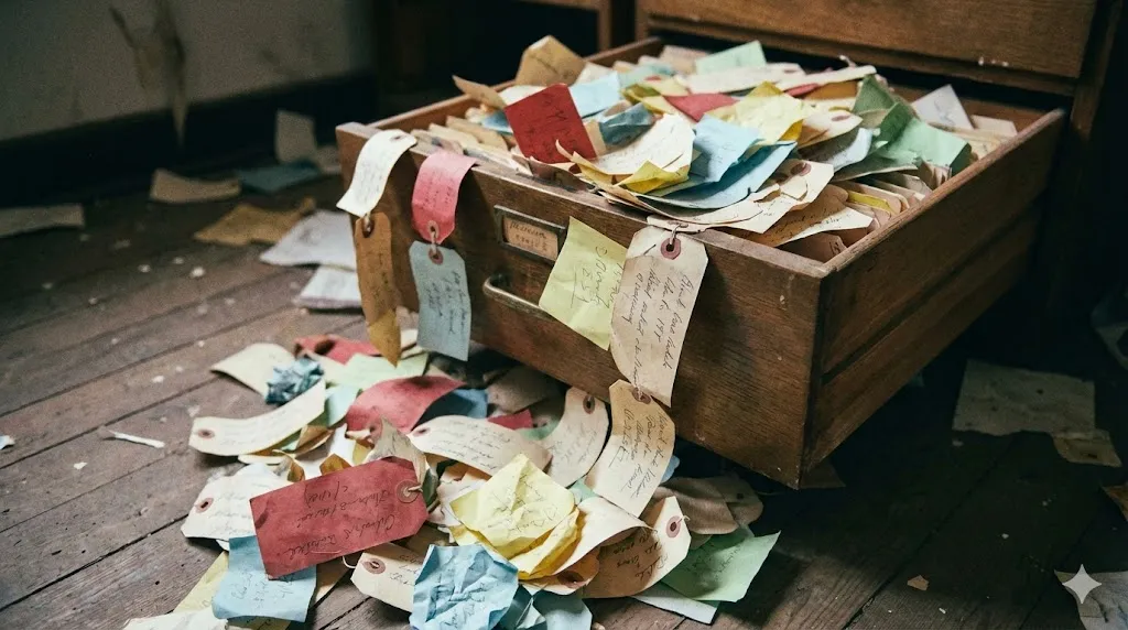 Hộc tủ lộn xộn với hàng ngàn thẻ tag