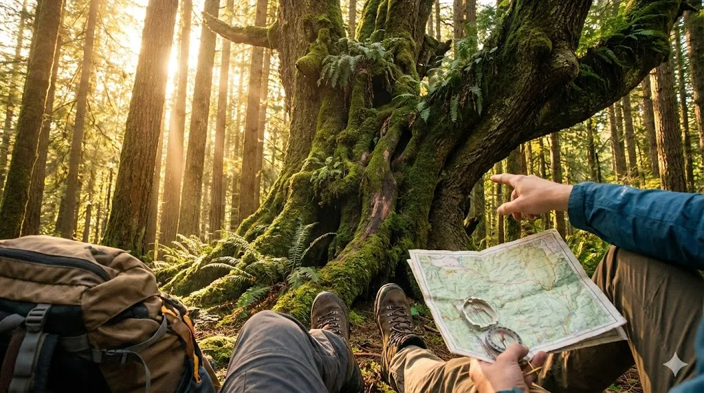 Người đi rừng định hướng bằng dấu hiệu tự nhiên